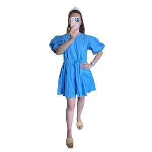 Livro London Blue Button Shirt Mini Dress Puff Sleeves Cotton Poplin Tuckernuck